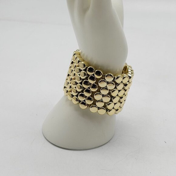 Wide Gold Beaded Stretch Bracelet Jewelry Vintage - Picture 2 of 4